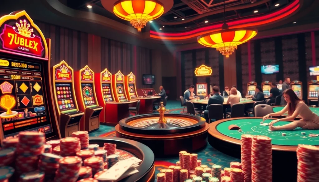 U888's thrilling online casino interface with vibrant slot machines and poker tables in an immersive setting.