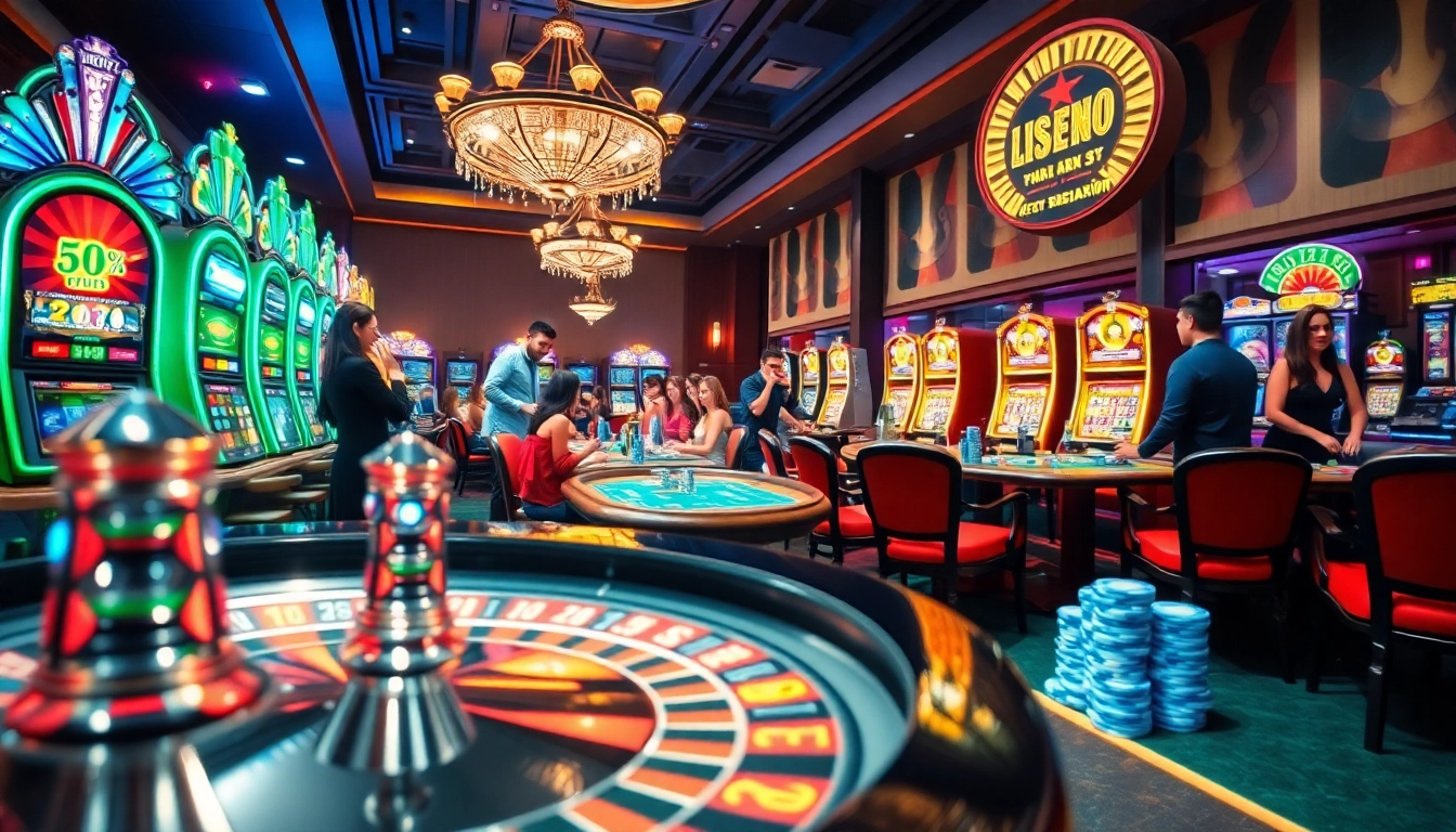 Players engage in thrilling casino games at https://nhacaita88.contact/, with poker chips and roulette wheels creating an electric atmosphere.